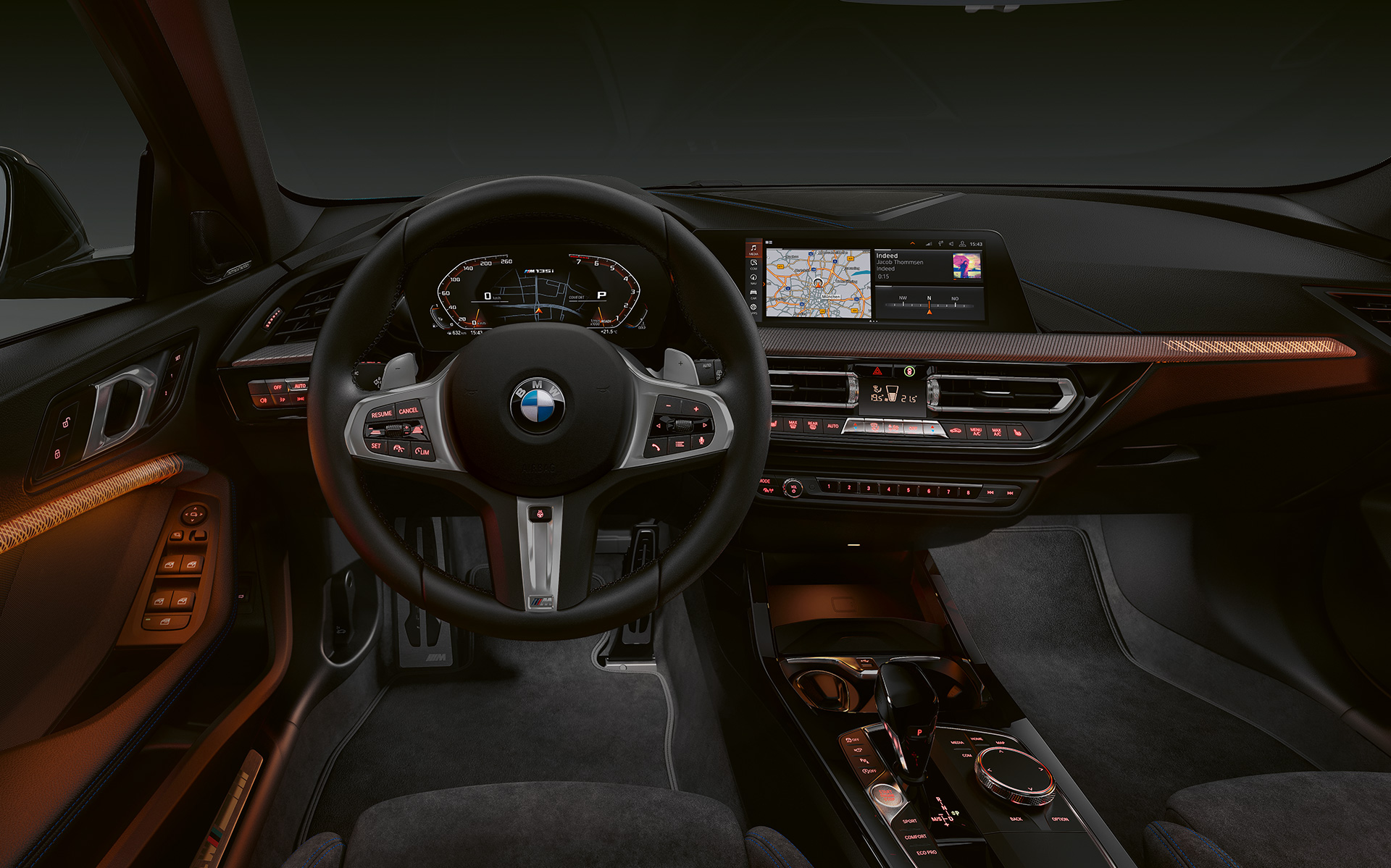 BMW M135i xDrive (F40) premium interior with illuminated interior trim finishers