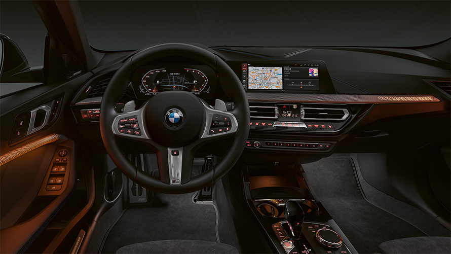 BMW M135i xDrive (F40) premium interior with illuminated interior trim finishers
