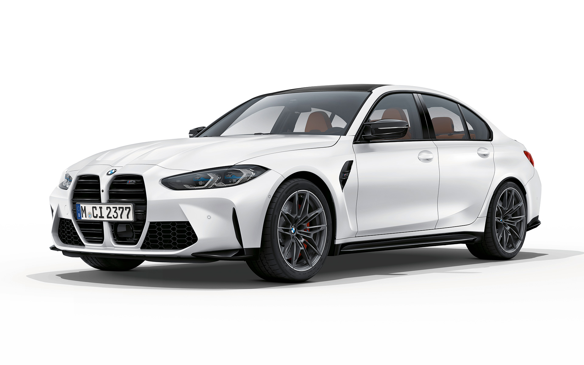BMW M3 Competition G80 2020 Frozen Brilliant White metallic three-quarter front view