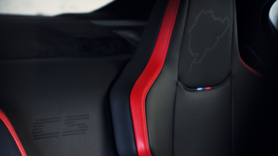 BMW M5 CS F90 2021 interior M Carbon bucket seat with illuminated M5 logo and Nürburgring silhouette