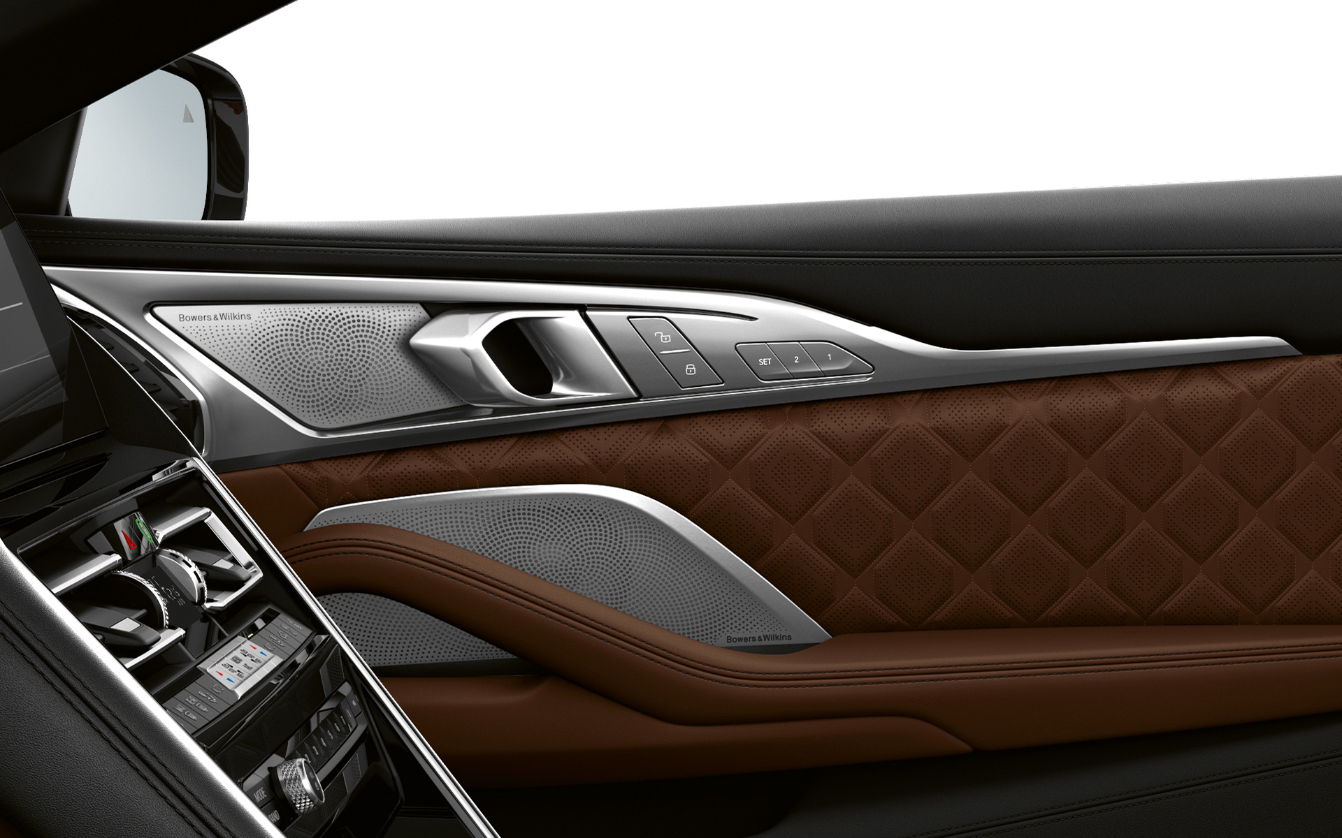 BMW M8 Convertible F91 LCI Facelift 2022 Bowers & Wilkins Diamond Surround Sound System close-up