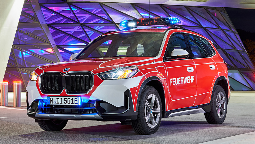 BMW X1 F48LCI fire-fighter vehicle BMW X1 F48LCI fire-fighter vehicle 1/2 front view driving