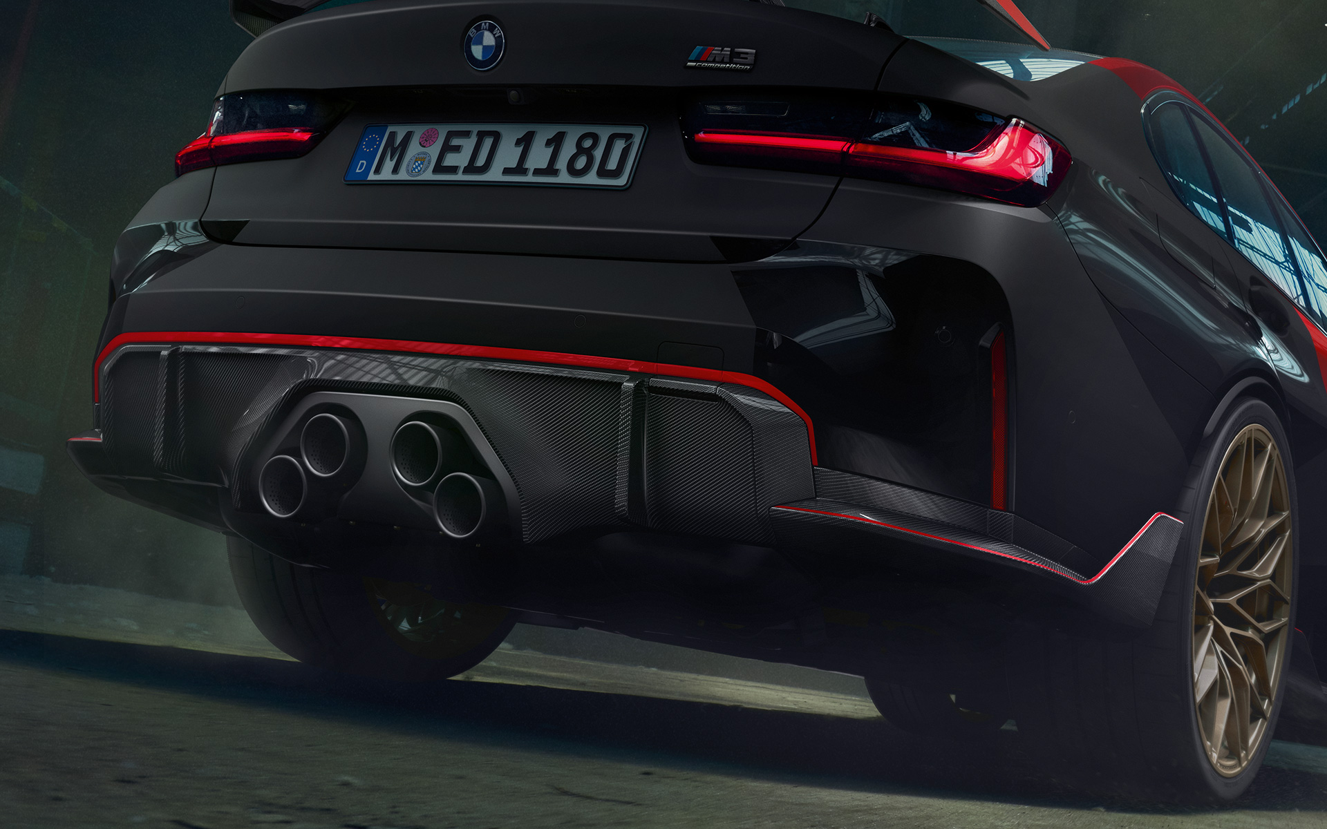 BMW M Performance Parts BMW M3 G80 three-quarter rear view 